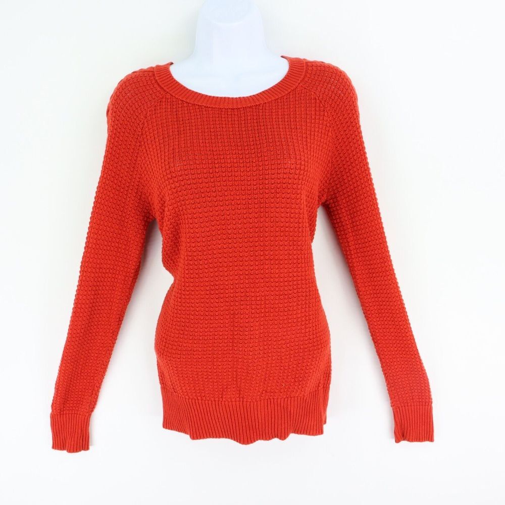Studio Works Sweater Womens Size PS Red 100% Cotton Tight Knit Long Sleeves